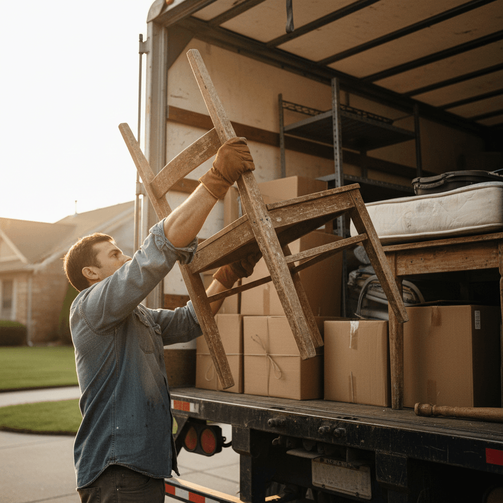 CleanSpace Junk Solutions truck loaded with furniture and debris for removal in Gresham