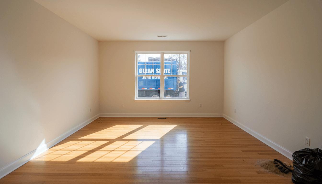 Living room after a full junk removal cleanup